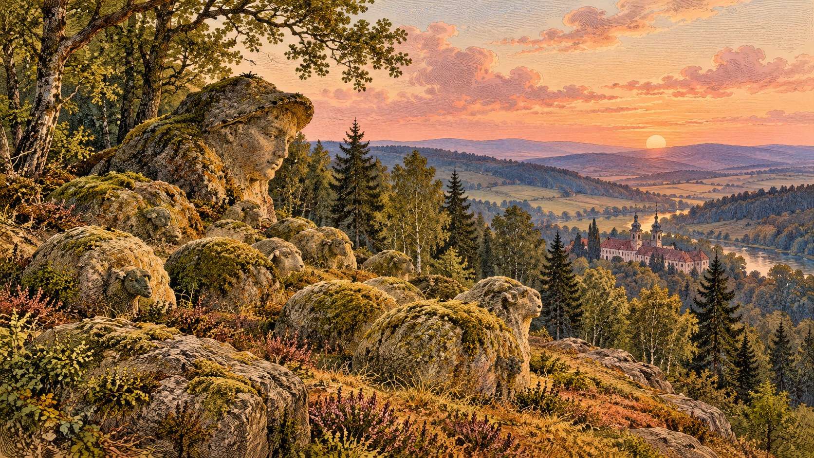 Ilustrace k příběhu Oslavany: stádo, které ztichlo navždy. A druhá pověst ukrytá v kamenech