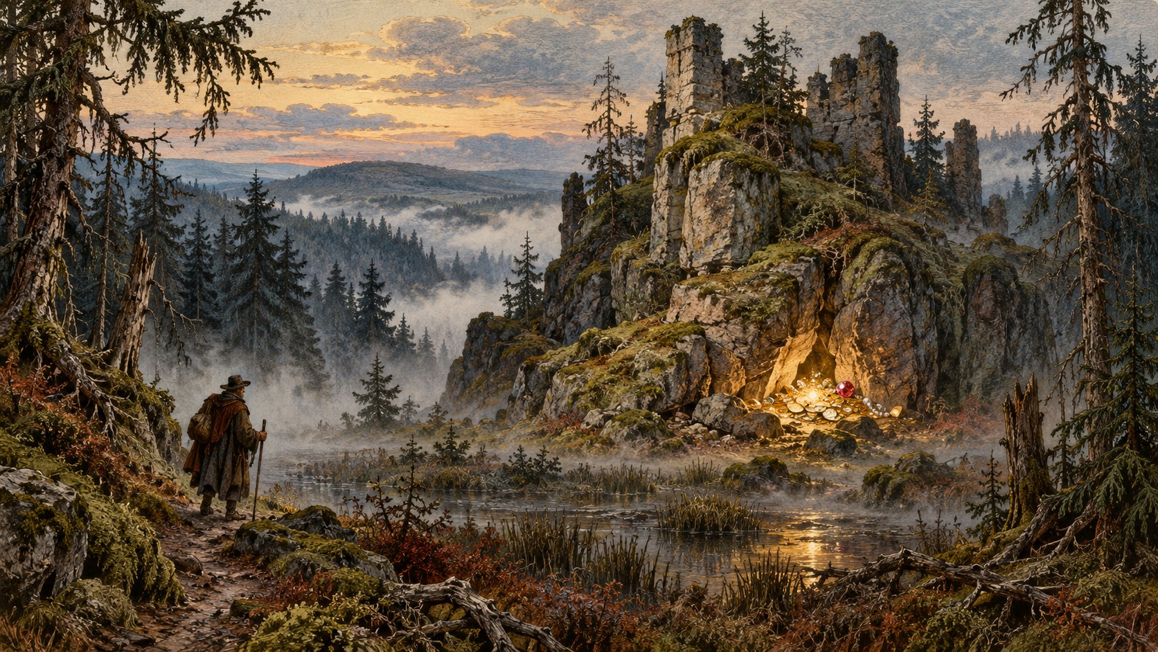 Ilustrace k příběhu Poklad na Skalce: dveře, které se otevřou jen dvakrát za třicet let