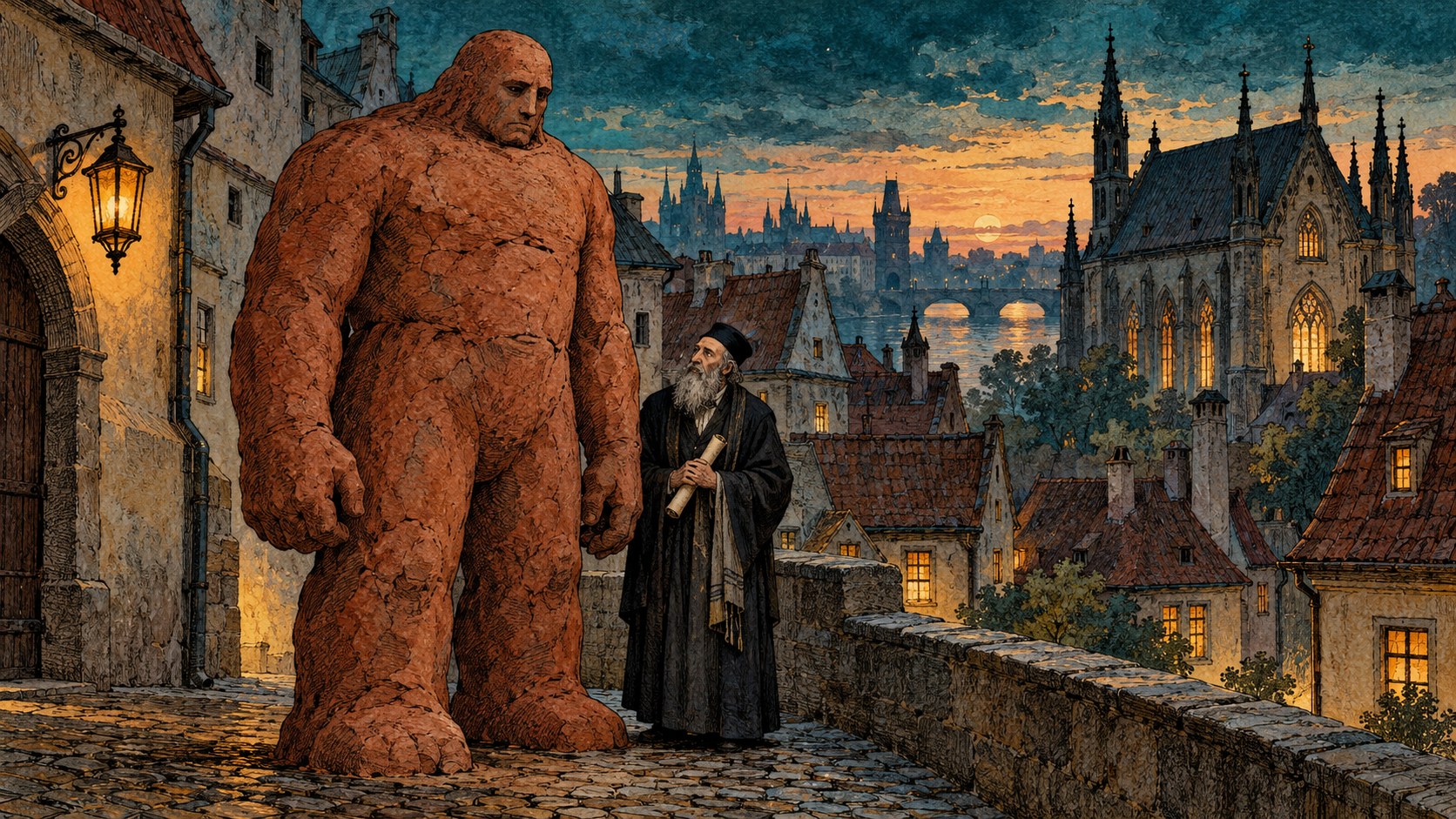 Ilustrace k příběhu Pražský Golem: ochránce, jehož síla přestala poslouchat